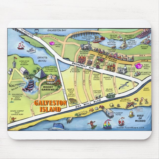Mousepad Mapa de Cartoons do Galveston Texas (Frente)