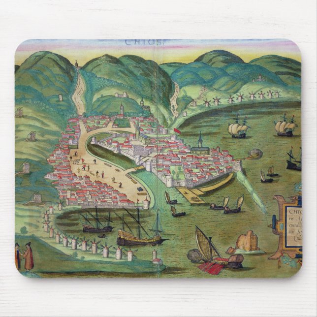 Mousepad Mapa de Chios, de "Civitates Orbis Terrarum" por G (Frente)