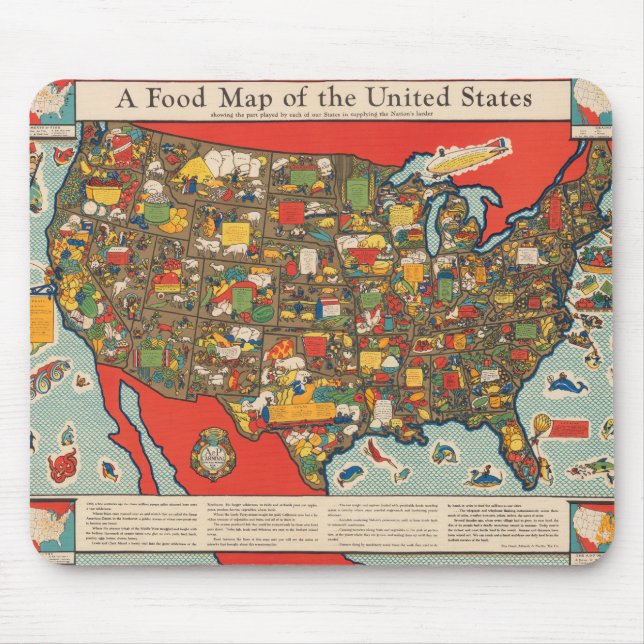 Mousepad Mapa de Comidas dos Estados Unidos (Frente)
