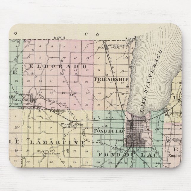 Mousepad Mapa de Fond du Lac County, estado de Wisconsin (Frente)
