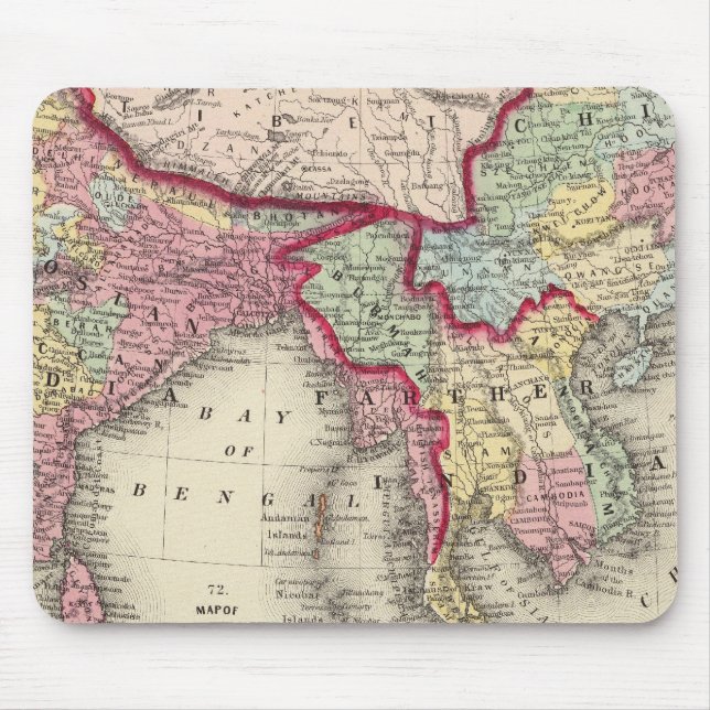 Mousepad Mapa de Hindoostan, Índia mais distante, China e T (Frente)