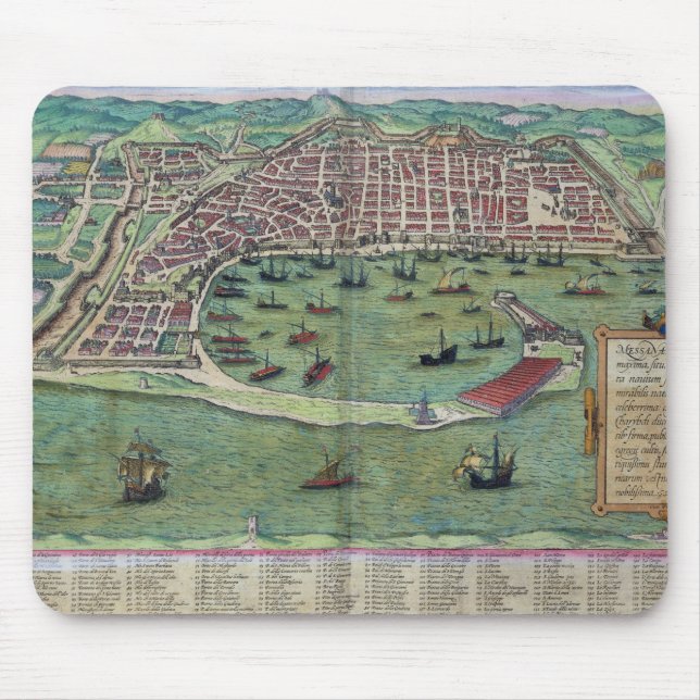 Mousepad Mapa de Messina, de "Civitates Orbis Terrarum" (Frente)
