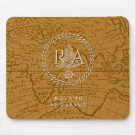 Mousepad Mapa de Monograma de Corda Náutica Marrom