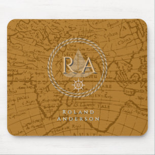 Mousepad Mapa de Monograma de Corda Náutica Marrom