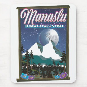 Mousepad Mapa de posteres de viagens para Manaslu Himalayas