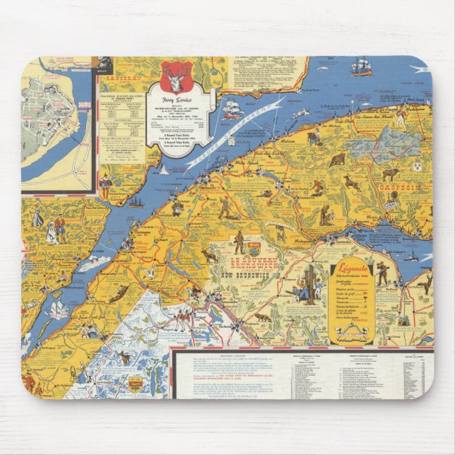 Mousepad Mapa de Vacanes, Quebec, Gaspesie (Canadá) (Frente)