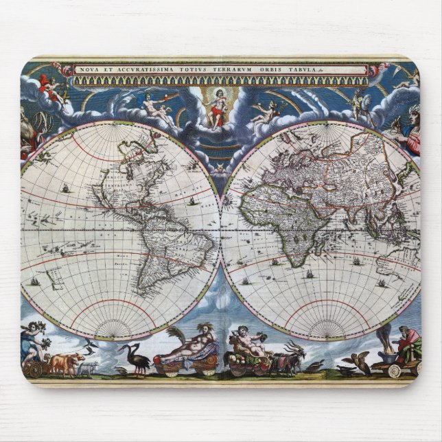 Mousepad Mapa de Velho Mundo antigo 1664 restaurado (Frente)