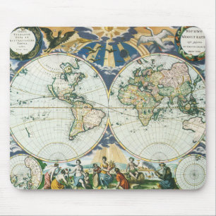 Mousepad Mapa de Velho Mundo antigo do vintage, 1666 por
