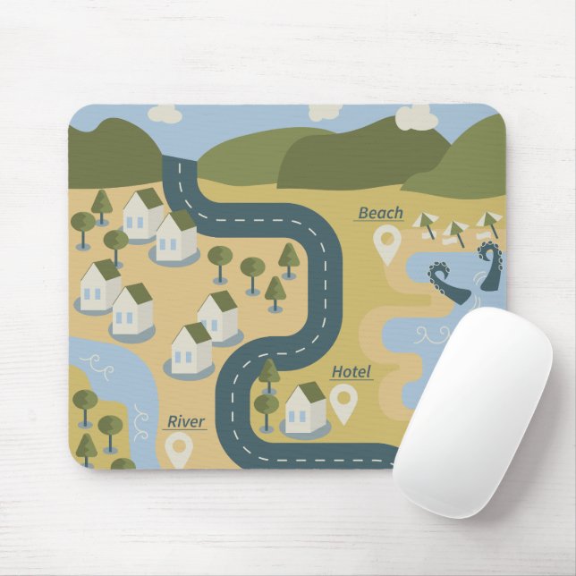 Mousepad mapa de viagem de férias do cenário de cartoon na  (Com mouse)
