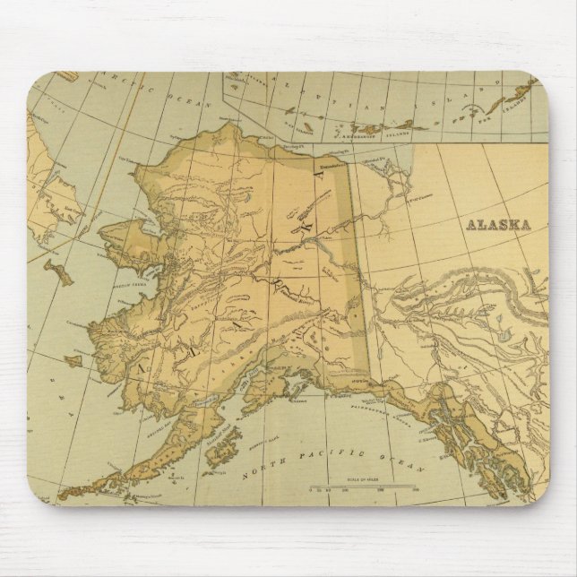Mousepad Mapa de Vintage do Alasca (1894) (Frente)