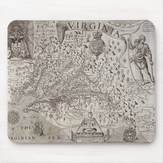 Mousepad Mapa de Virgínia, descoberto e descrito por Capta (Frente)