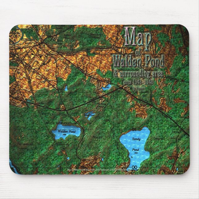 Mousepad Mapa de Walden Pond e área circundante (Frente)