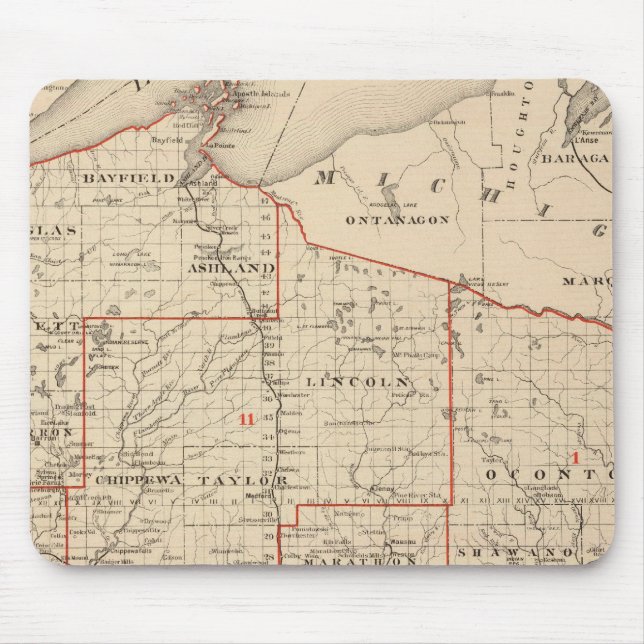 Mousepad Mapa de Wisconsin mostrando distritos senatoriais (Frente)