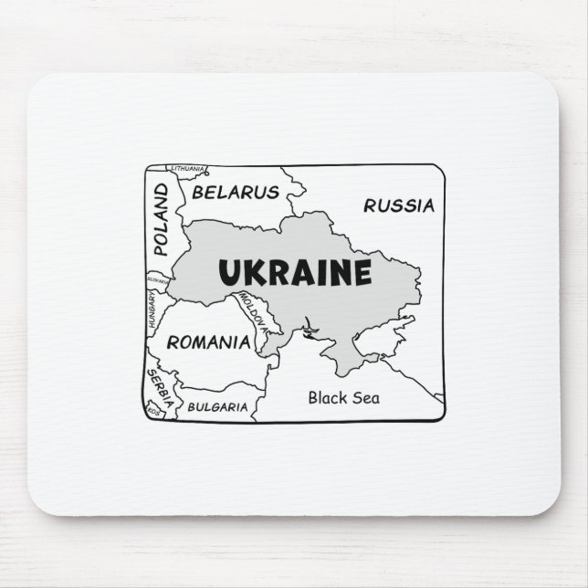 Mousepad Mapa Desenhado à Mão de Linha Preta da Ucrânia e P (Frente)