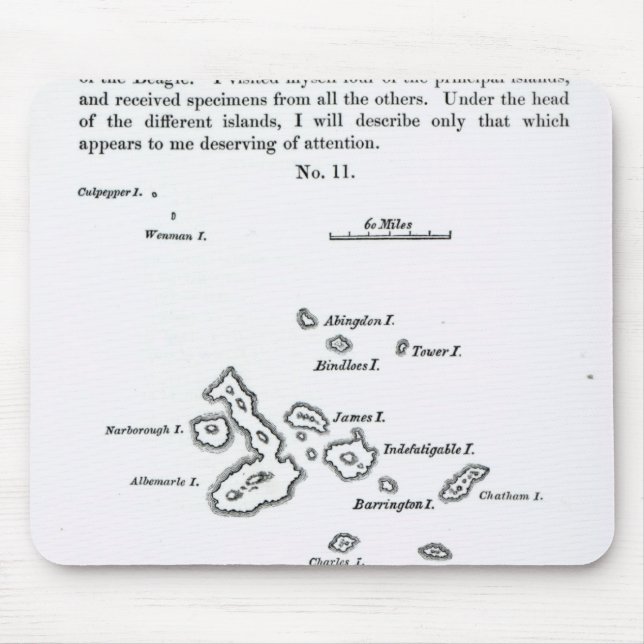 Mousepad Mapa do arquipélago de Galápagos, 1844 (Frente)
