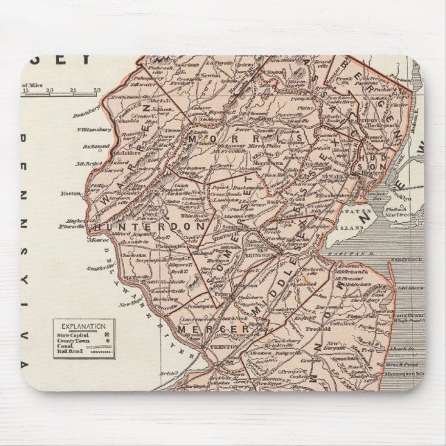 Mousepad Mapa do Atlas de Nova Jersey (Frente)