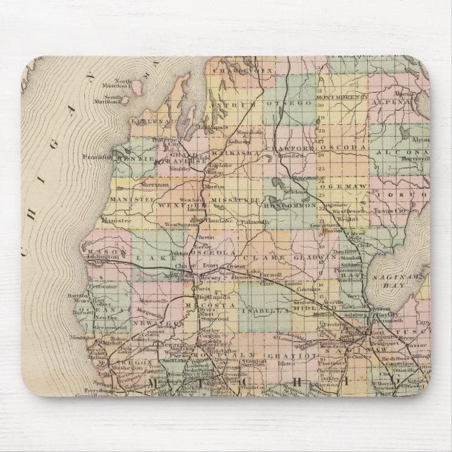 Mousepad Mapa do Atlas do Estado de Michigan (Frente)