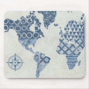 Mousepad Mapa do Batik do azul de índigo do mundo