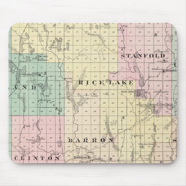 Mousepad Mapa do Condado de Barron, Estado de Wisconsin (Frente)