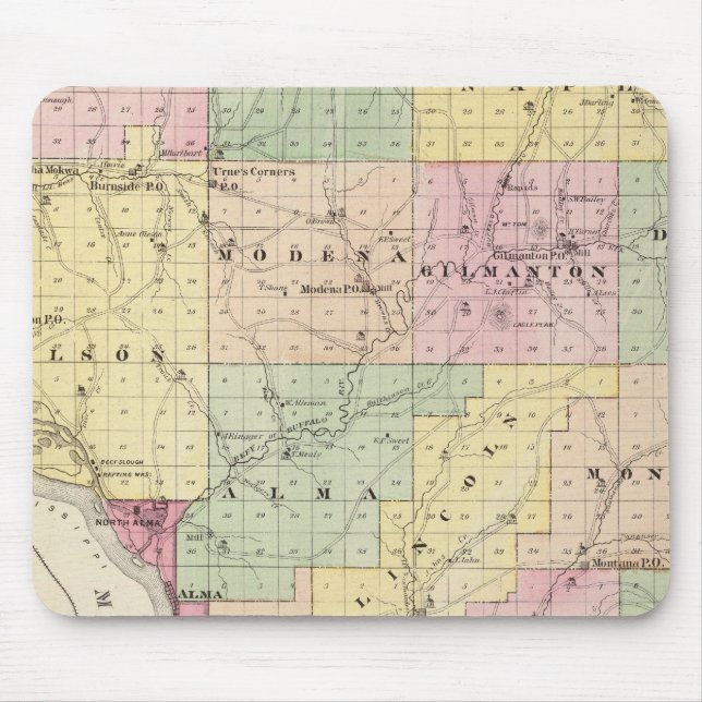 Mousepad Mapa do Condado de Buffalo e da Vila de Alma (Frente)