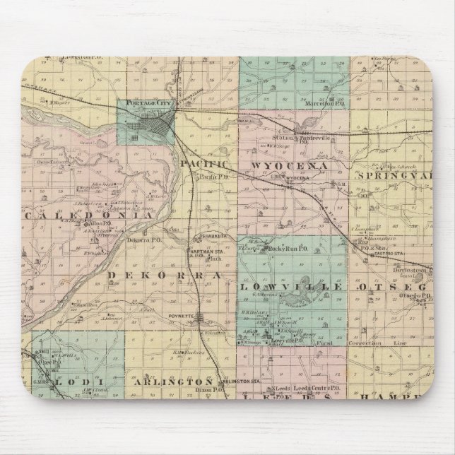 Mousepad Mapa do Condado de Columbia, Estado de Wisconsin (Frente)