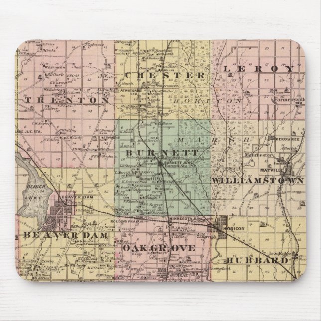 Mousepad Mapa do Condado de Dodge, Estado de Wisconsin (Frente)