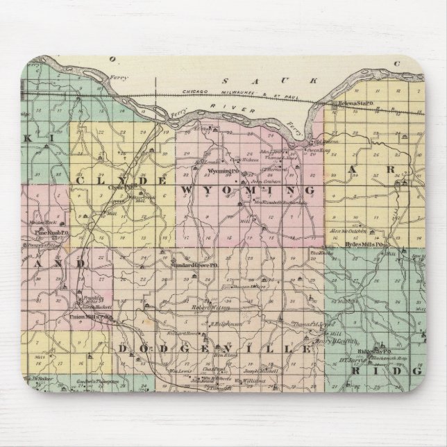 Mousepad Mapa do Condado de Iowa, Estado de Wisconsin (Frente)
