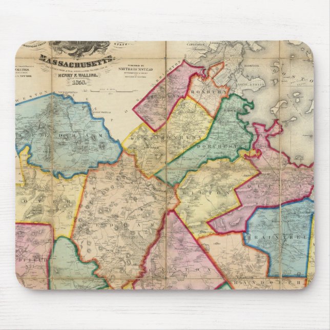 Mousepad Mapa do Condado de Norfolk, Massachusetts (Frente)