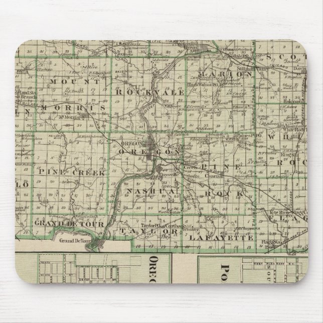 Mousepad Mapa do Condado de Ogle, Polo e Oregon (Frente)