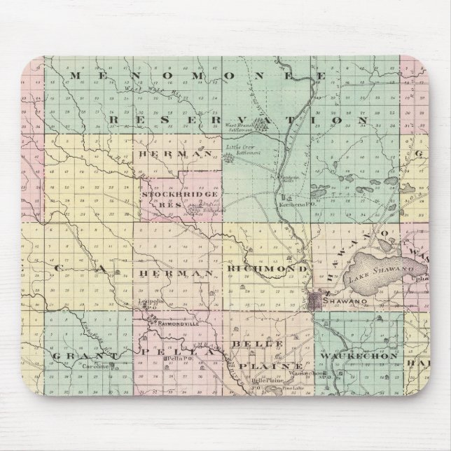 Mousepad Mapa do Condado de Shawano, Estado de Wisconsin (Frente)