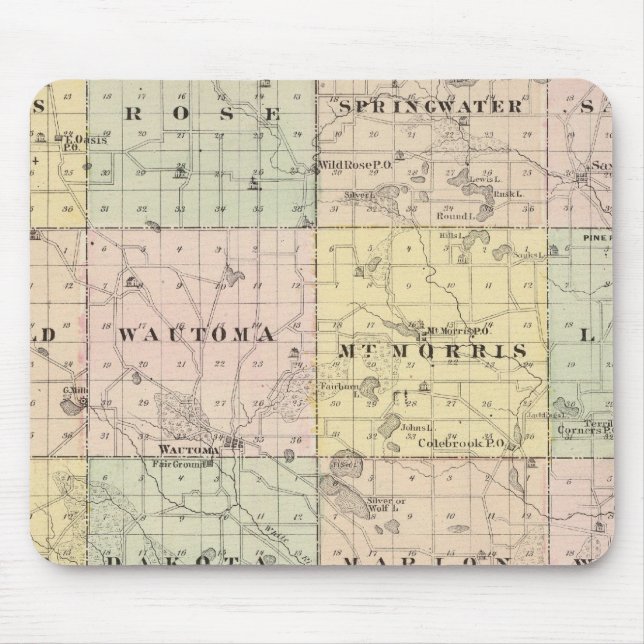 Mousepad Mapa do Condado de Waushara, Necedah e Wautoma (Frente)