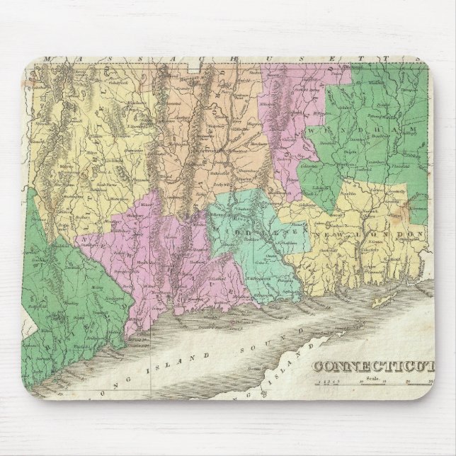 Mousepad Mapa do Connecticut (1827) (Frente)