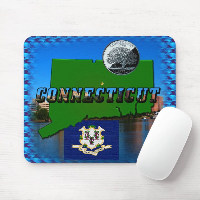 Mousepad Mapa do Connecticut, Texto, Quarto Faux, Cenário d (Com mouse)