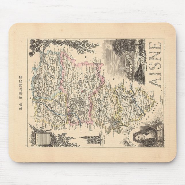Mousepad Mapa do Departamento de Aisne França Alexandre Vui (Frente)