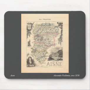 Mousepad Mapa do Departamento de Aisne França Alexandre Vui