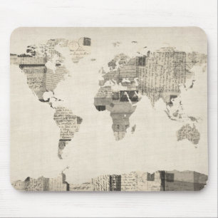 Mousepad Mapa do mapa do mundo dos cartão velhos