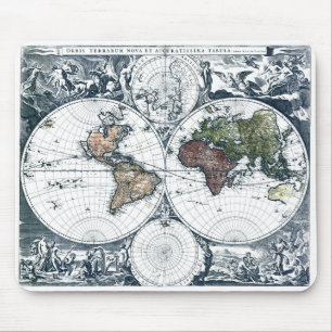 Mousepad Mapa do mundo 1658 de Nicolao Visscher do vintage