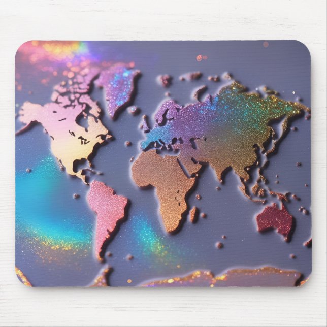 Mousepad Mapa do Mundo Colorido 3D com brilho (Frente)