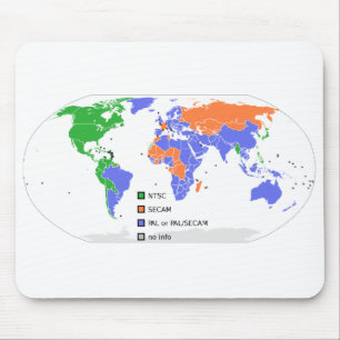 Mousepad Mapa do mundo da tevê do AMIGO NTSC SECAM
