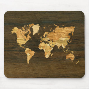 Mousepad Mapa do mundo de madeira
