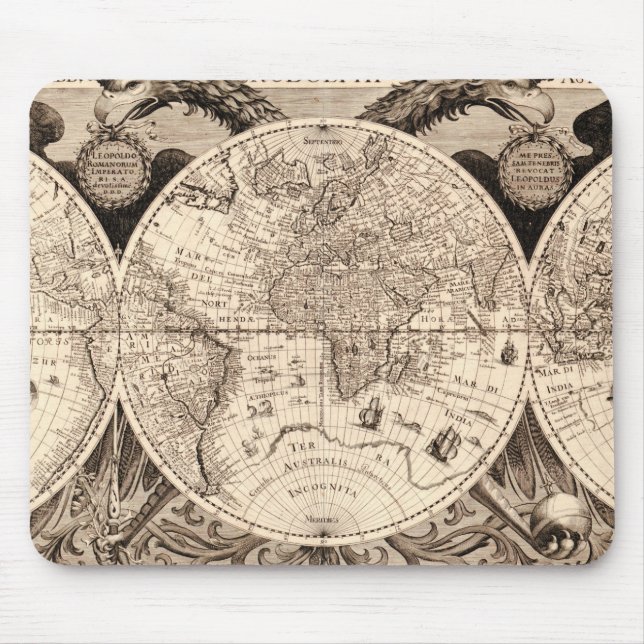 Mousepad Mapa do mundo do vintage (Frente)