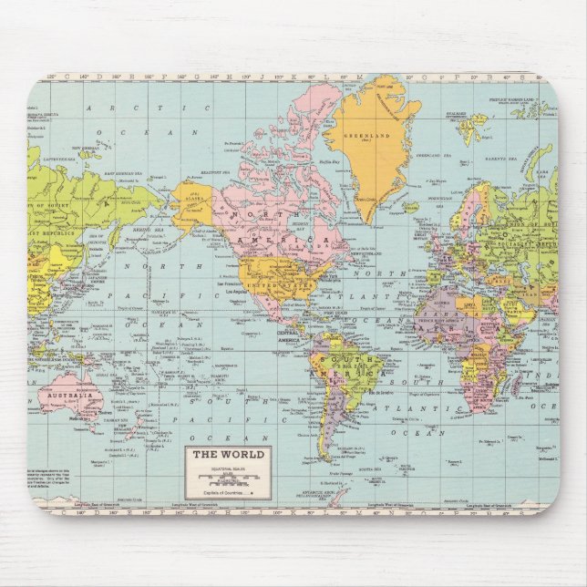 Mousepad Mapa do mundo do vintage (Frente)