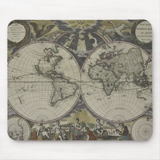 Mousepad Mapa do mundo dobro | 1672 do hemisfério (Frente)