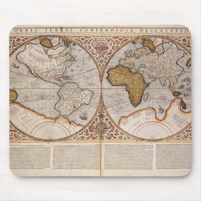 Mousepad Mapa do mundo dobro do hemisfério, 1587 (Frente)