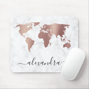 Mousepad Mapa do mundo dos mármores brancos de ouro rosa