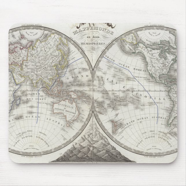 Mousepad Mapa do mundo em 2 hemisférios (Frente)