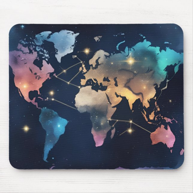 Mousepad Mapa do Mundo Esparso - Viagem de Aquarela (Frente)