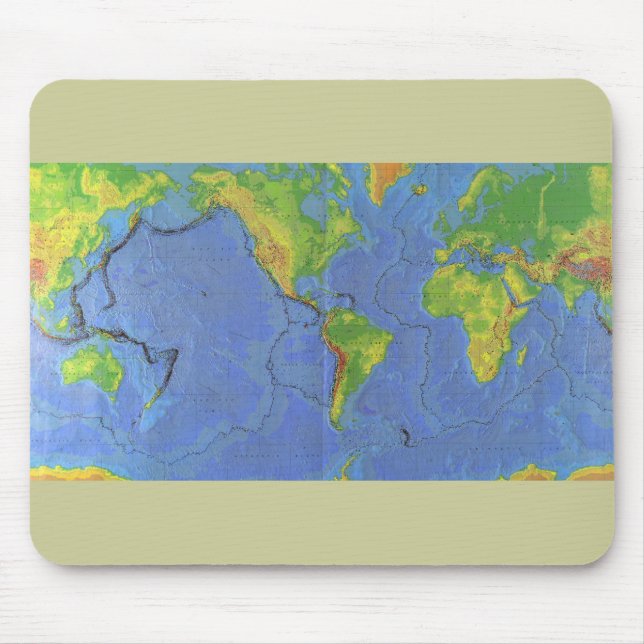Mousepad Mapa do mundo físico 1994 - Placas tectônicas - US (Frente)