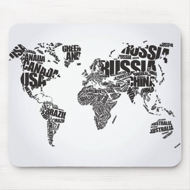 Mousepad Mapa do mundo na tipografia (Frente)