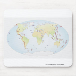 Mousepad Mapa do mundo que mostra locais da atividade